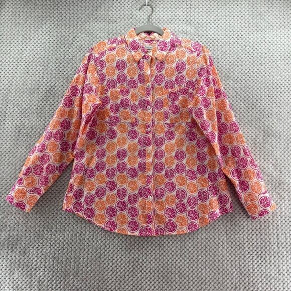 Foxcroft Top Womens 6 Relaxed Orange Button Up Shirt Long Sleeve Wrinkle Free - Picture 1 of 13
